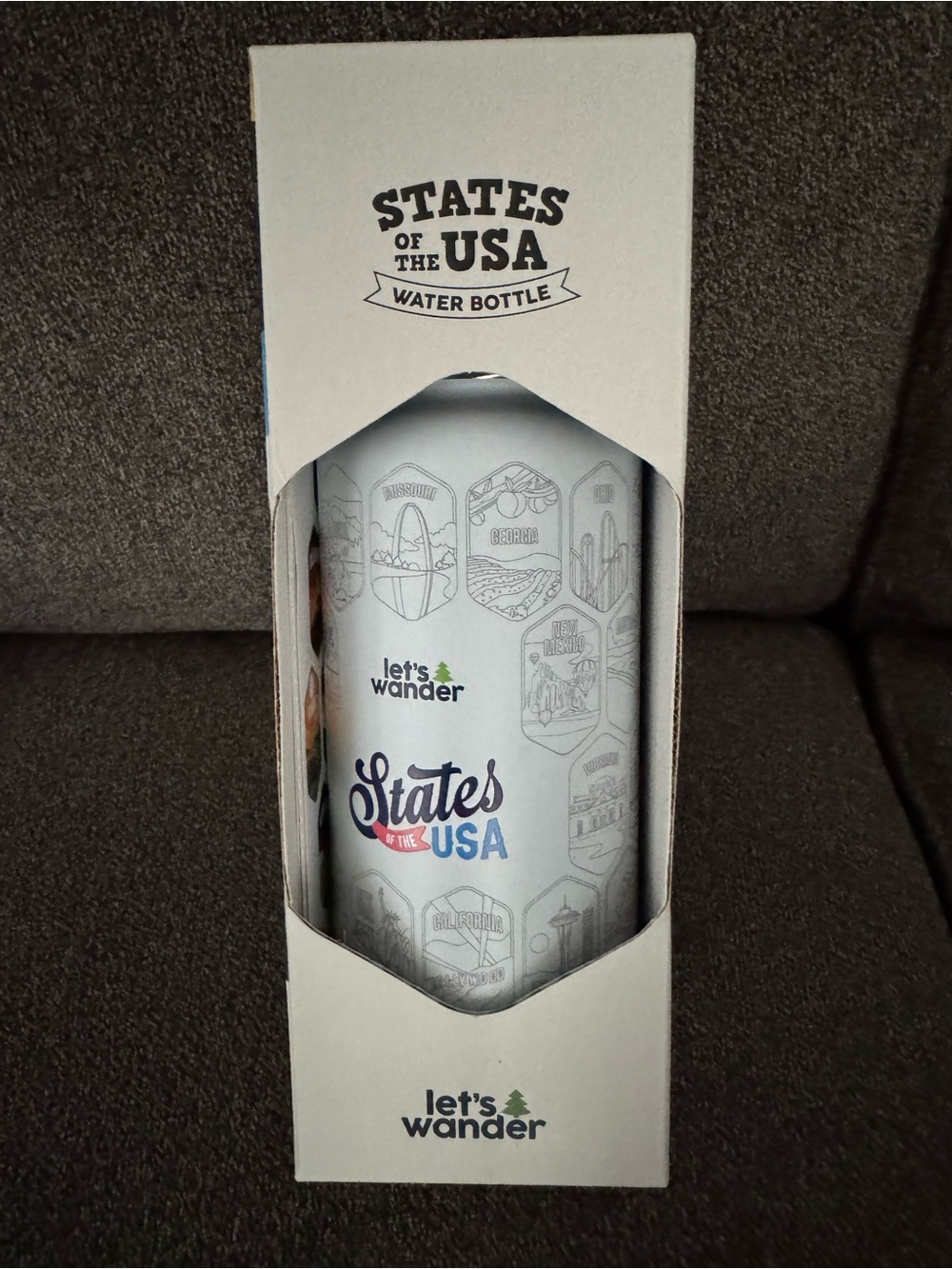 Let's Wander States of the USA White Water Bottle NIB